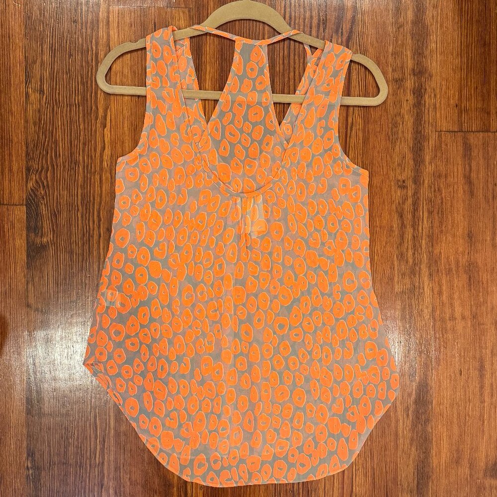 Yoana Baraschi Bright Orange/Grey Leopard Print Sleeveless Sheer Top, XS - Picture 4 of 6